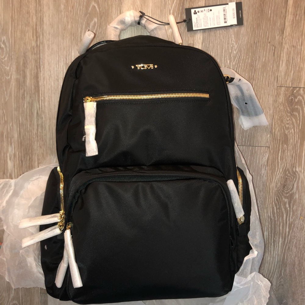 Tumi Carson Backpack in Black with Gold Hardware